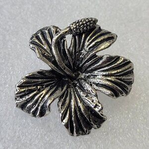 Antique Rhodium Hibiscus Brooch Medium Size Pin